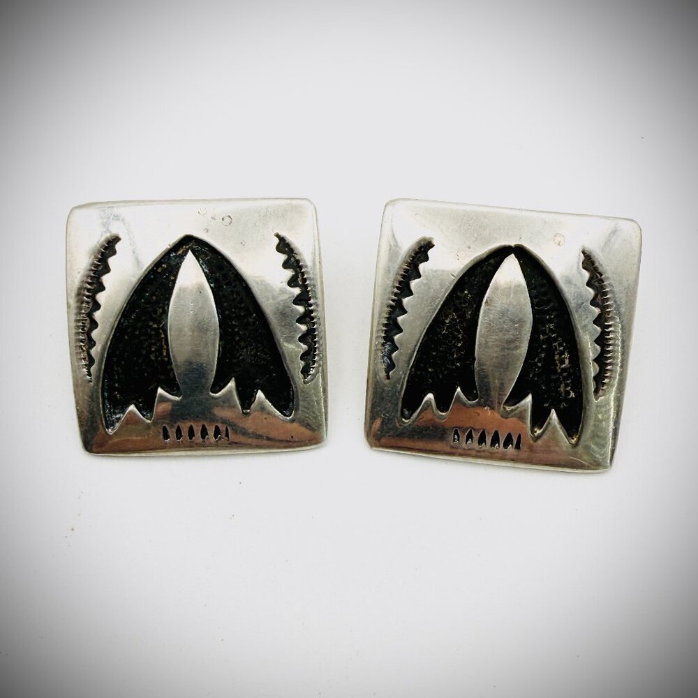 Navajo Sterling Silver Overlay Square Earrings – JB Hallmark, 1" Posts